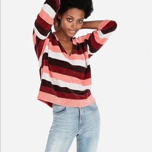 Striped Velvet Chenille V-Neck Sweater